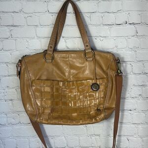 The Sak Cognac leather Tan weave shoulder bag hobo-style Handbag Purse